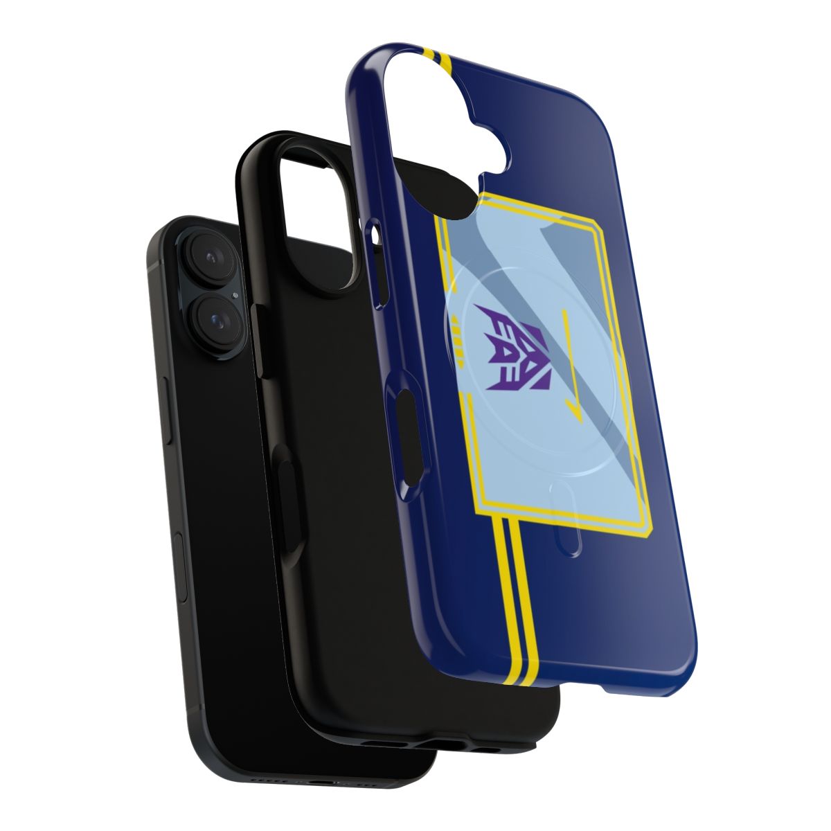 Soundwave-inspired magnetic tough phone case with robot, cassette tape, and Decepticon design - Layers