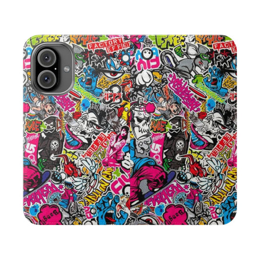 Colorful stickerbomb pattern phone flip cover case