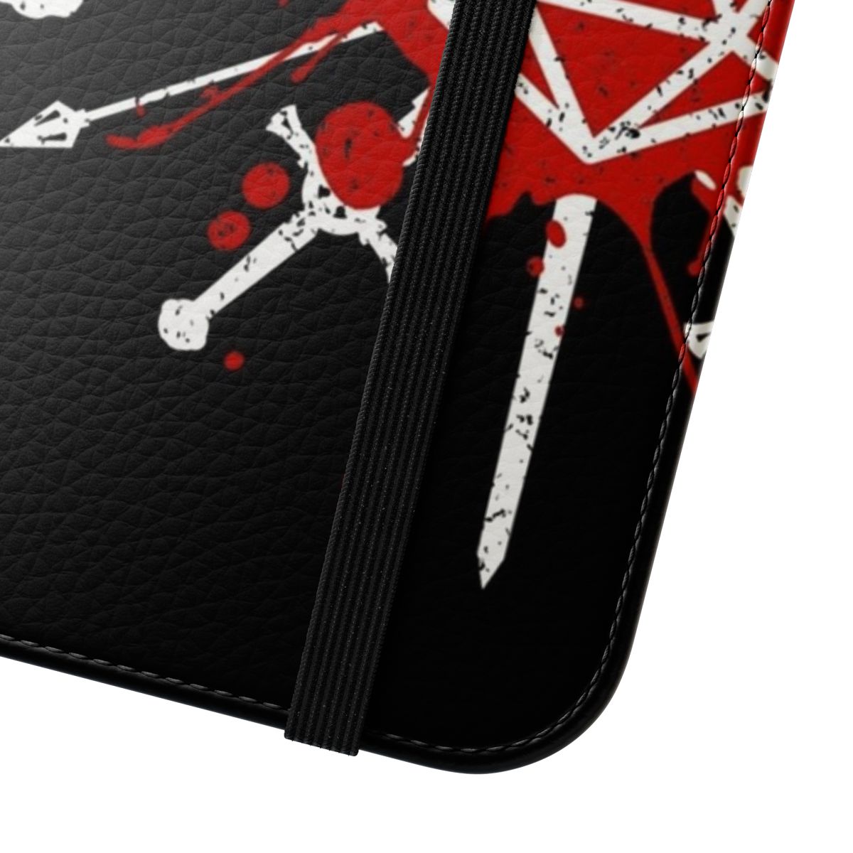 Fantasy-inspired flip phone case with dice, swords, and dragon design - Close Up