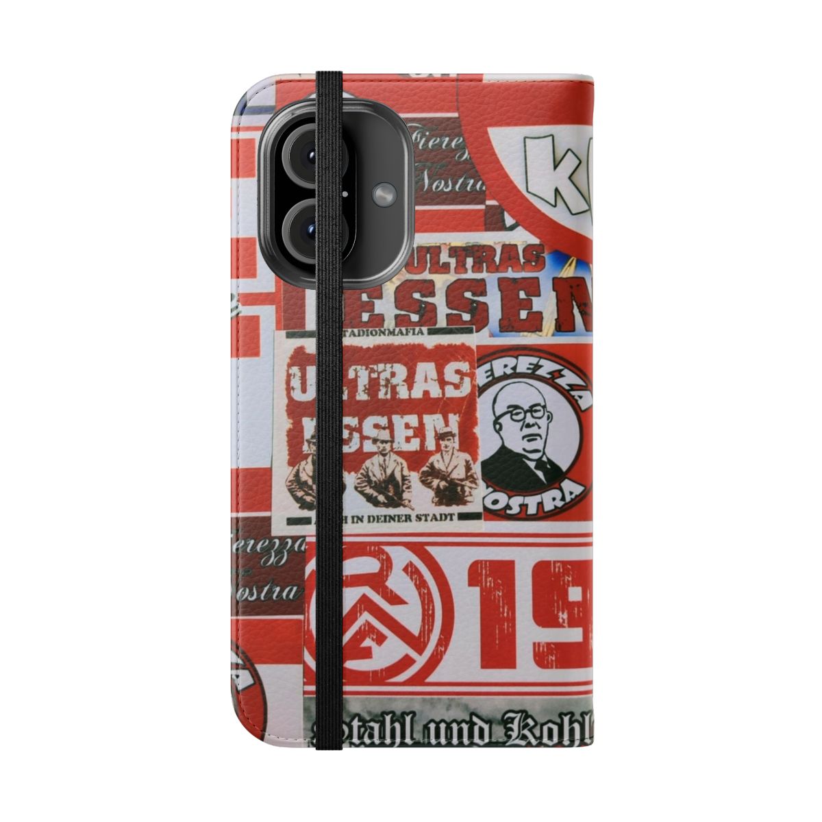 Football fan phone case with RW Essen ultras stickers design - Folded Front