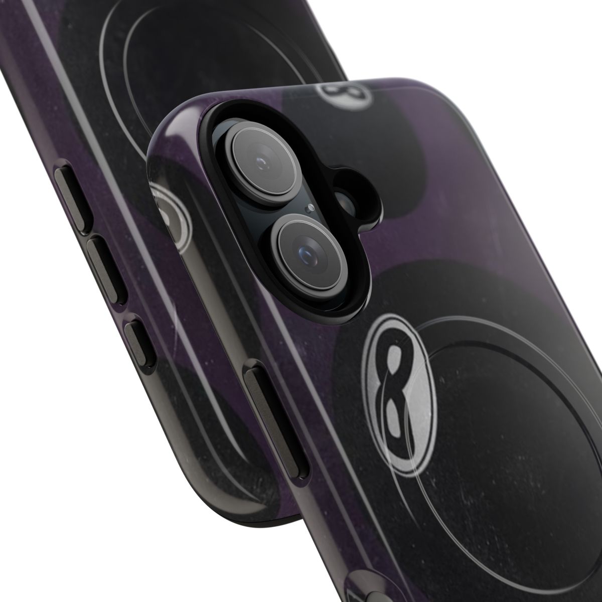 Magnetic phone case featuring the iconic Magic 8-Ball design, perfect for Mac Ayres enthusiasts. - Detail