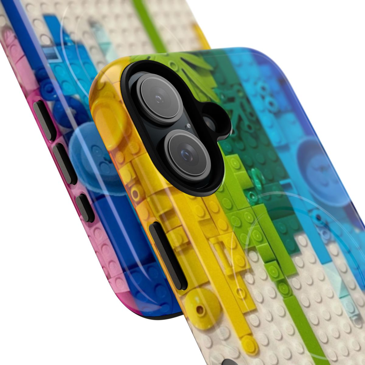 Vibrant rainbow-colored magnetic tough phone case with a glow-in-the-dark xray skeleton design - Detail