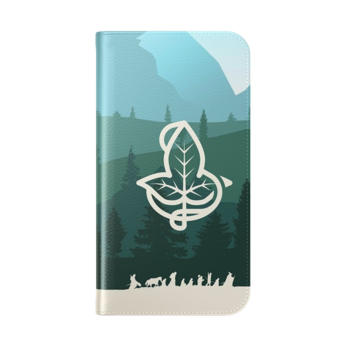 Flip cover phone case with a fantasy, Middle Earth-inspired design - Folded Back