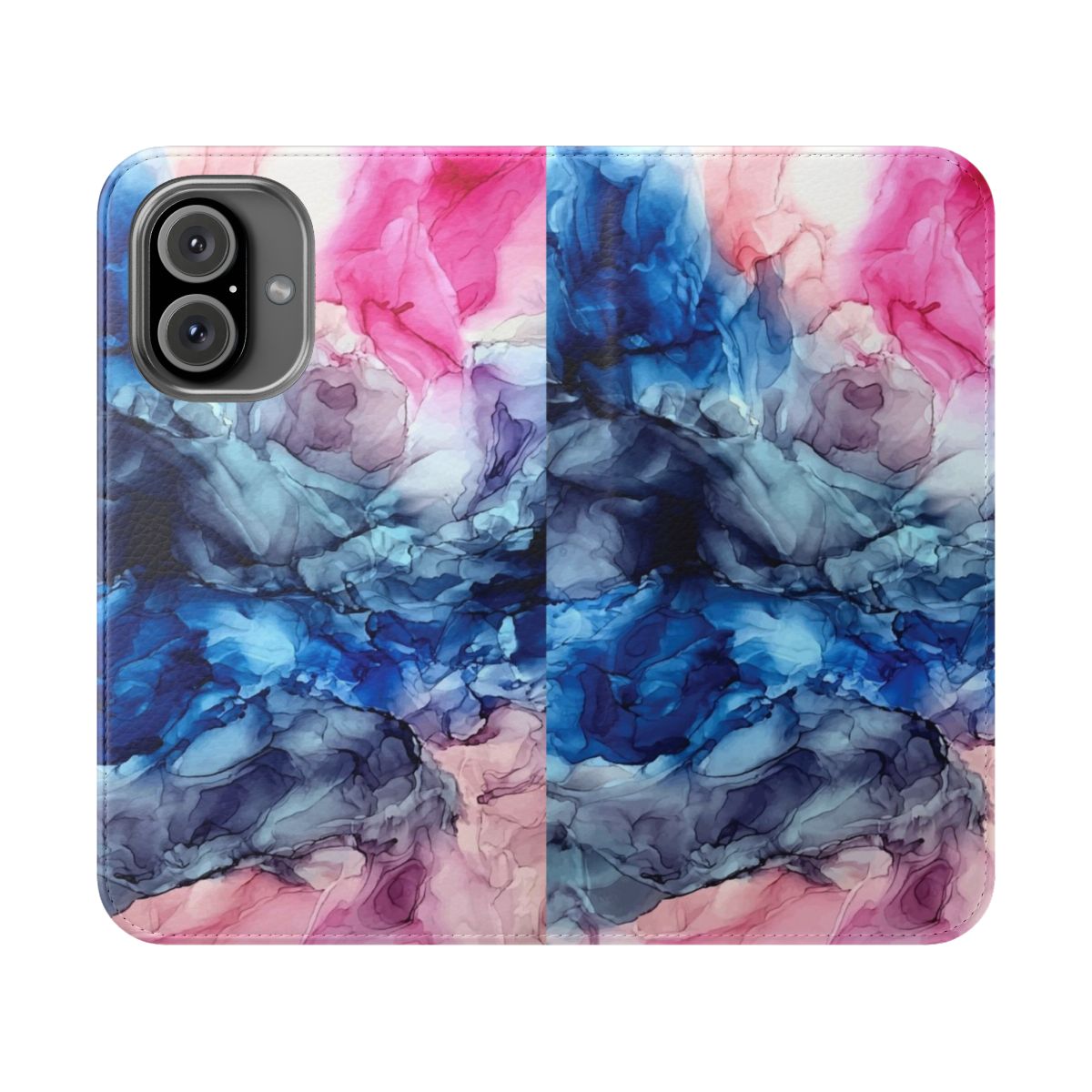 Vibrant and flowing abstract fluid art painting on a phone case