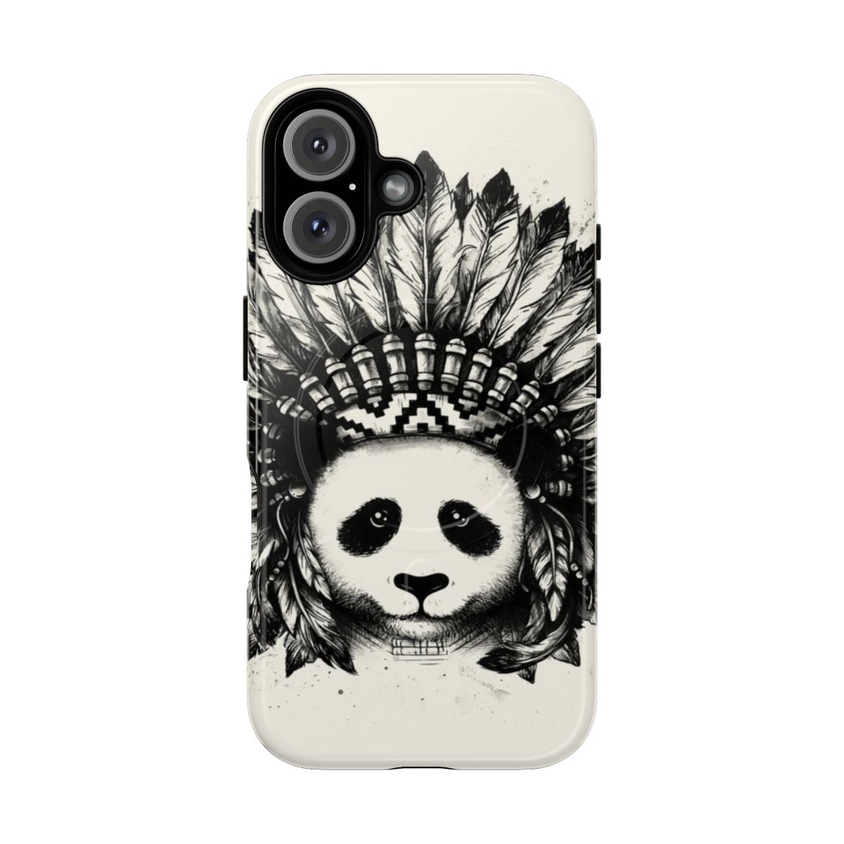 Magnetic tough phone case with panda and native american inspired designs