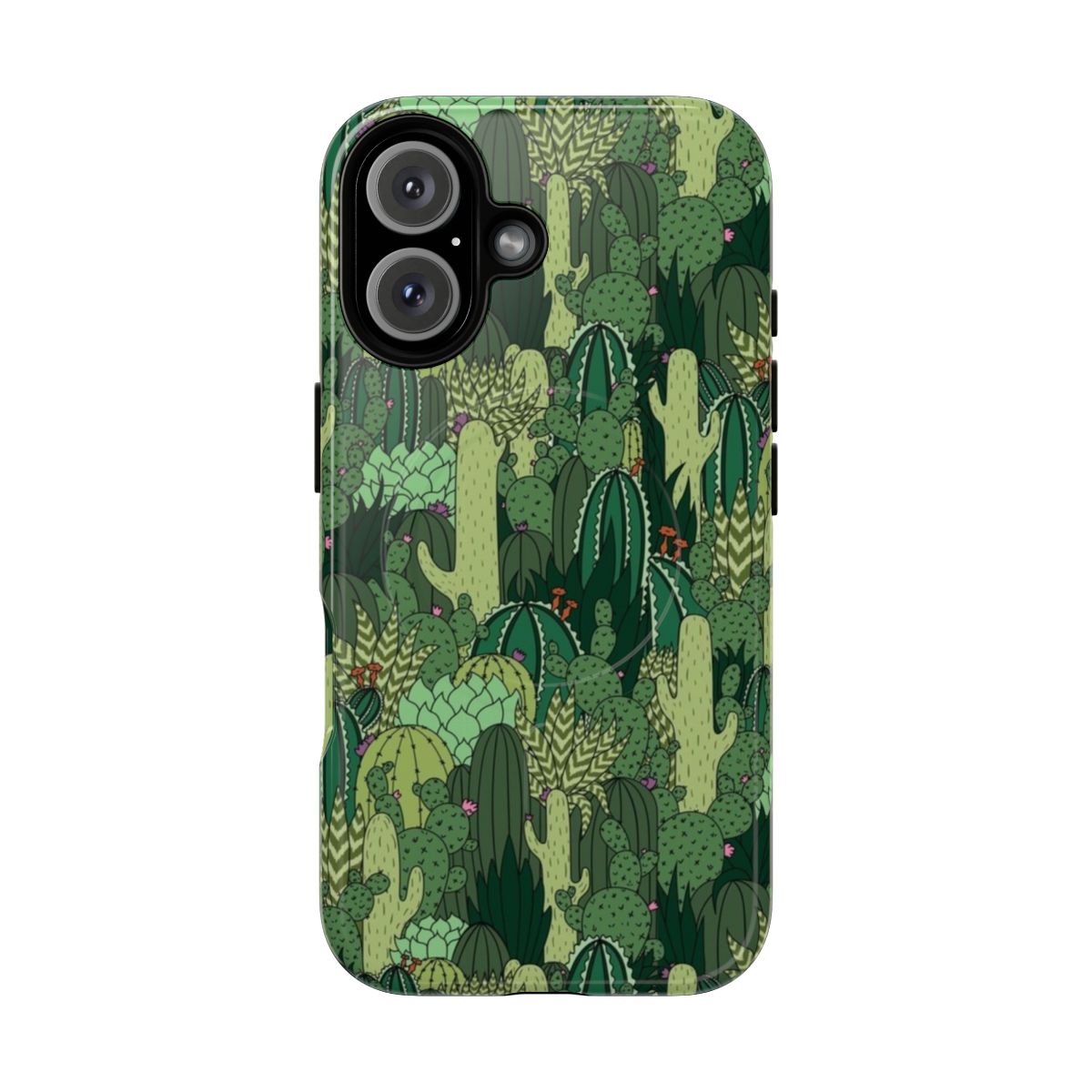 Cactus pattern phone case with magnetic closure