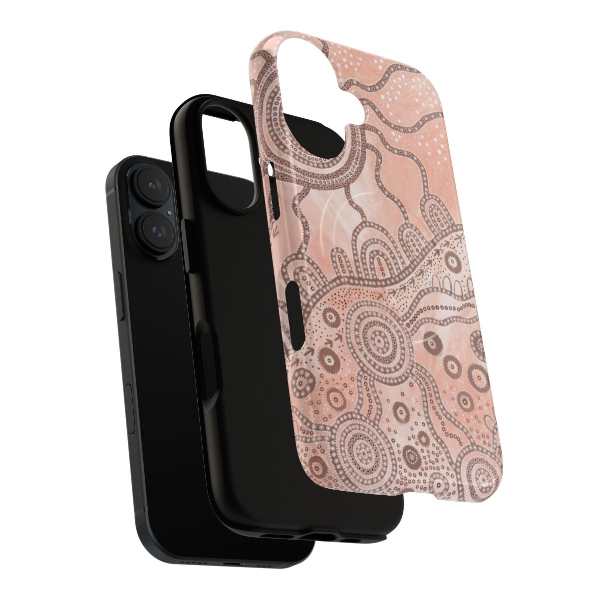 Colorful phone case featuring aboriginal-inspired dot painting and circle designs - Layers