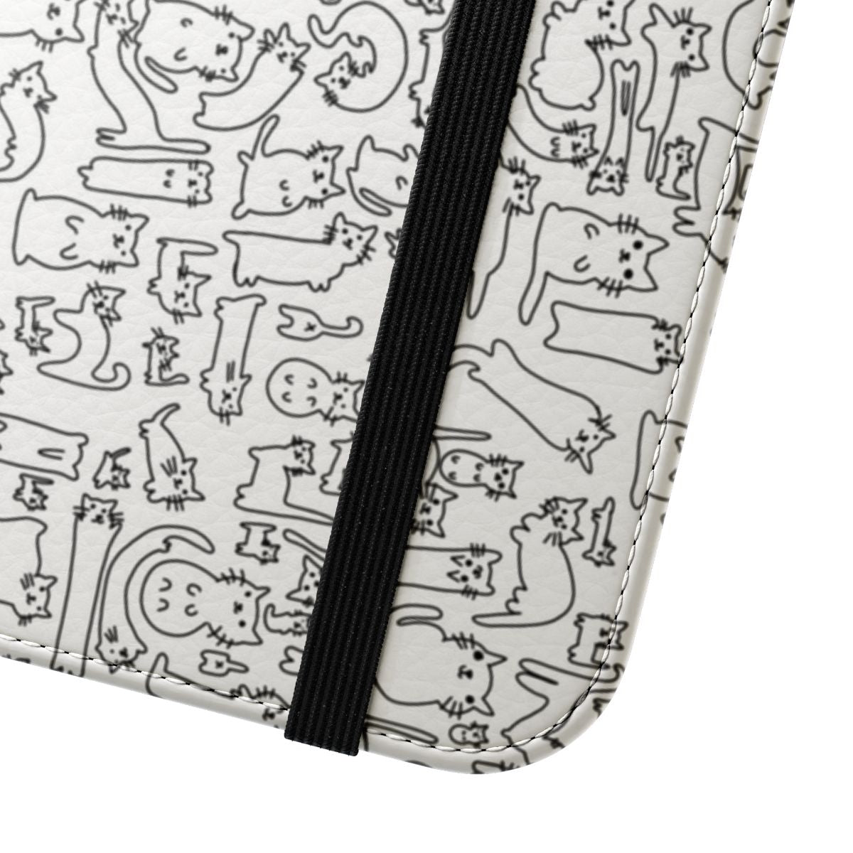 A colorful flip phone case featuring a collage of cute cats with whiskers and paw prints. - Close Up