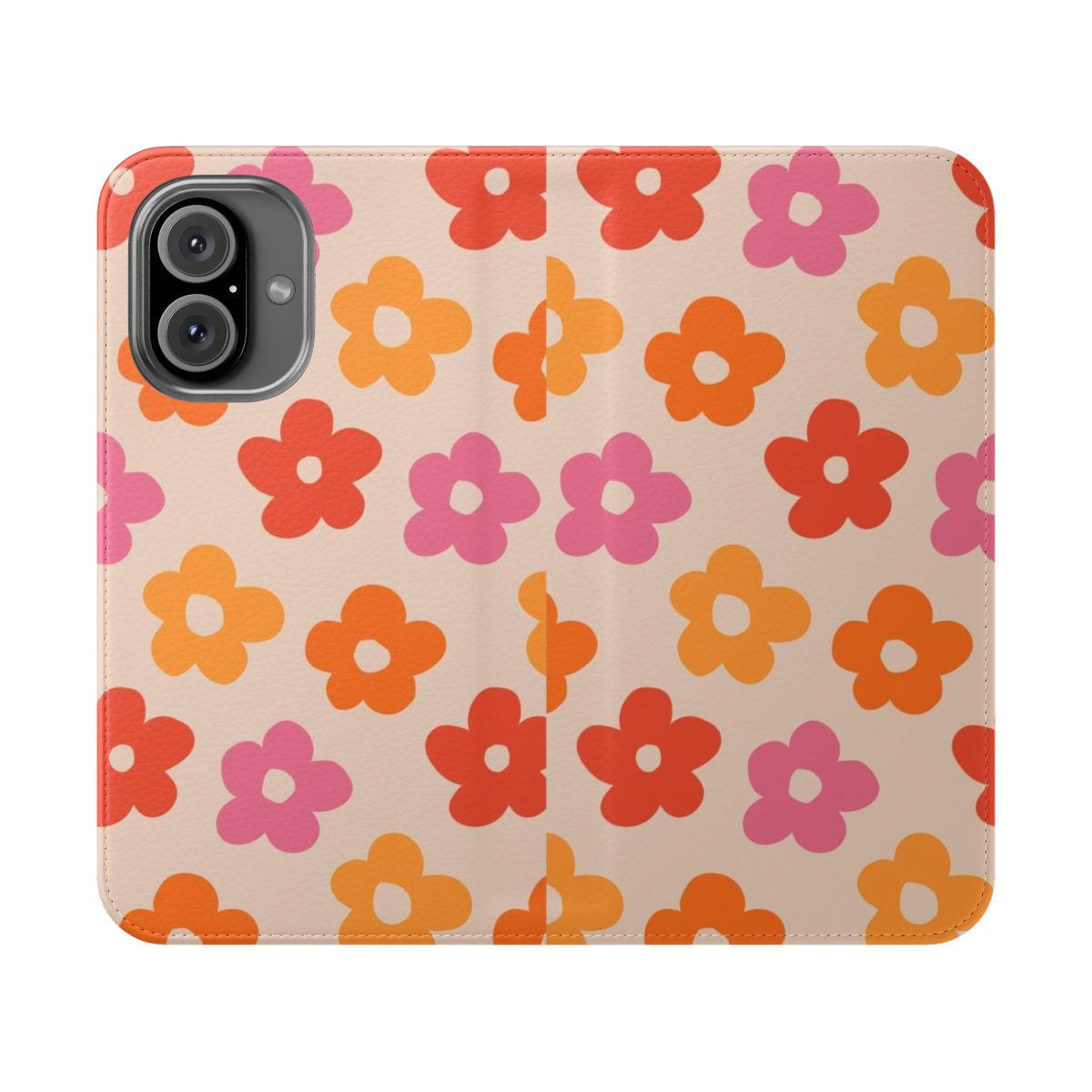 Retro floral phone case with vibrant 70s color palette