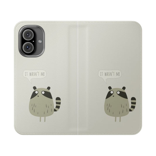 Colorful raccoon-themed phone case with a playful, artistic design