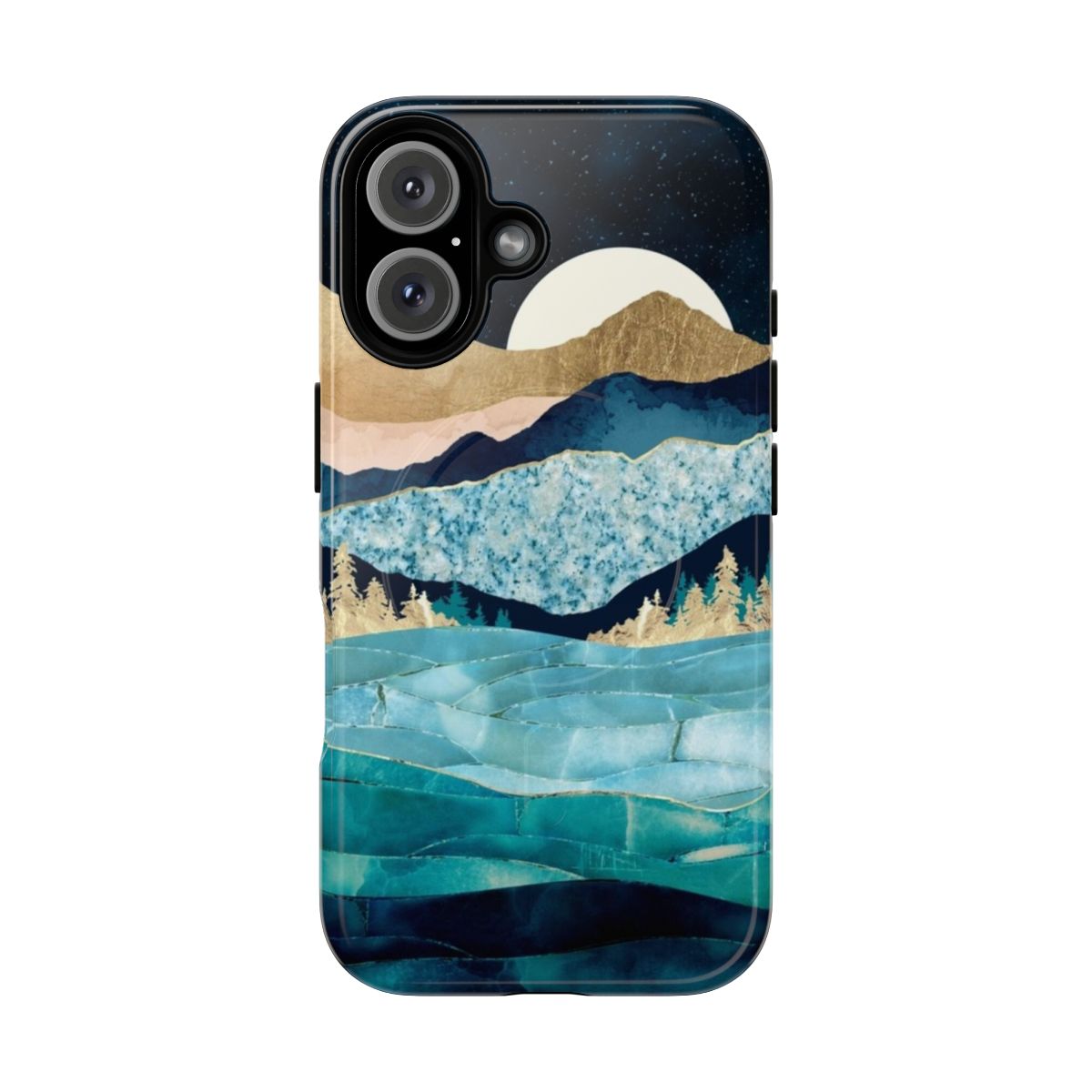 Midnight ocean phone case with a magnetic, tough design featuring a contemporary celestial landscape.