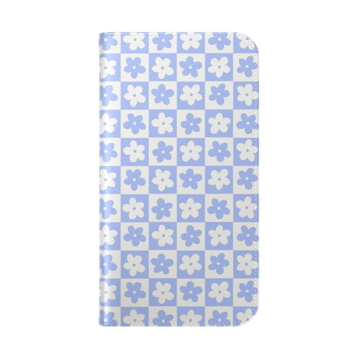 Periwinkle and white checkered squares phone case with floral design - Folded Back