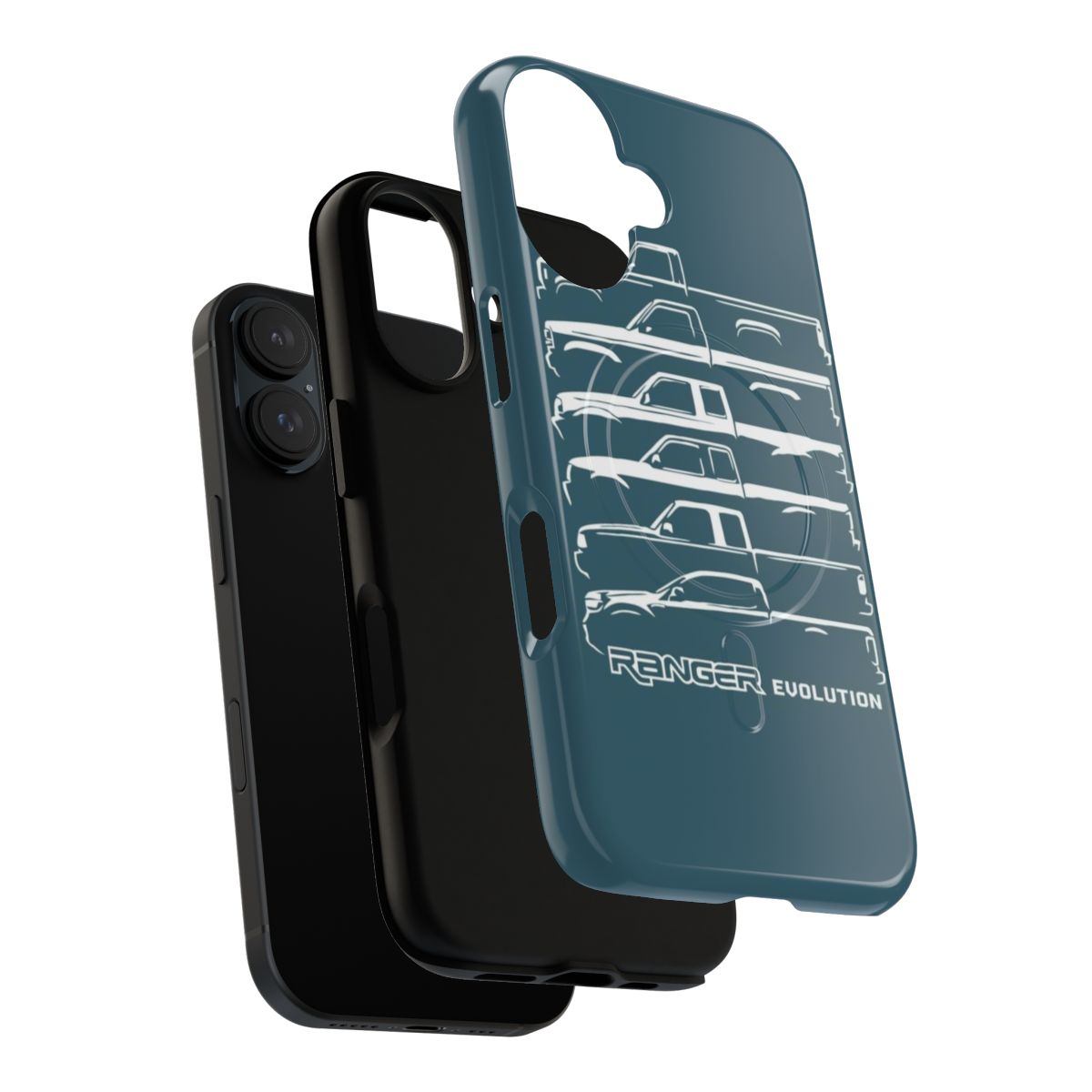 Tough magnetic phone case featuring the evolution of the Ford Ranger pickup truck from 1983 to 2019 - Layers