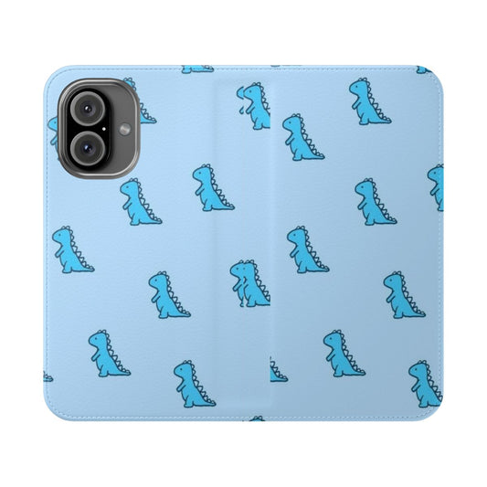 Blue dinosaur print phone case with flip cover