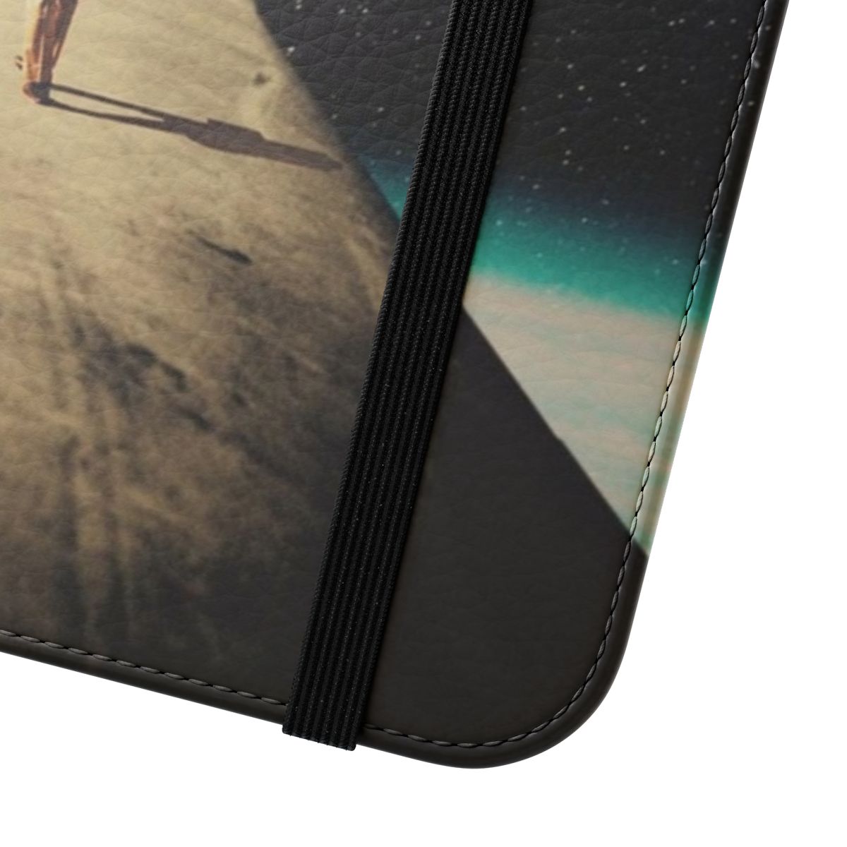 Vintage-inspired collage design phone case with a man walking on a surreal, starry road - Close Up