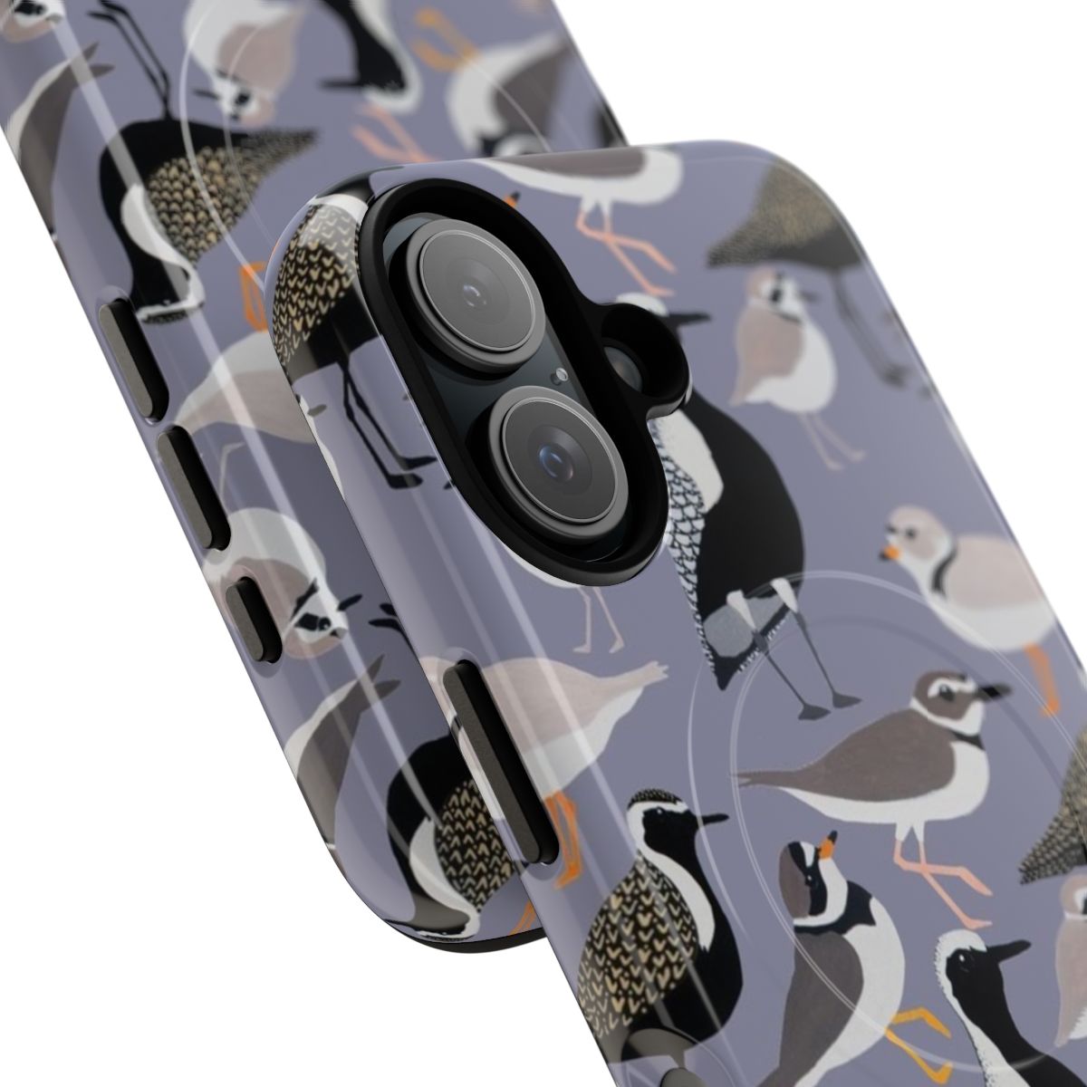 A vibrant phone case featuring various plover bird species in their natural habitats - Detail