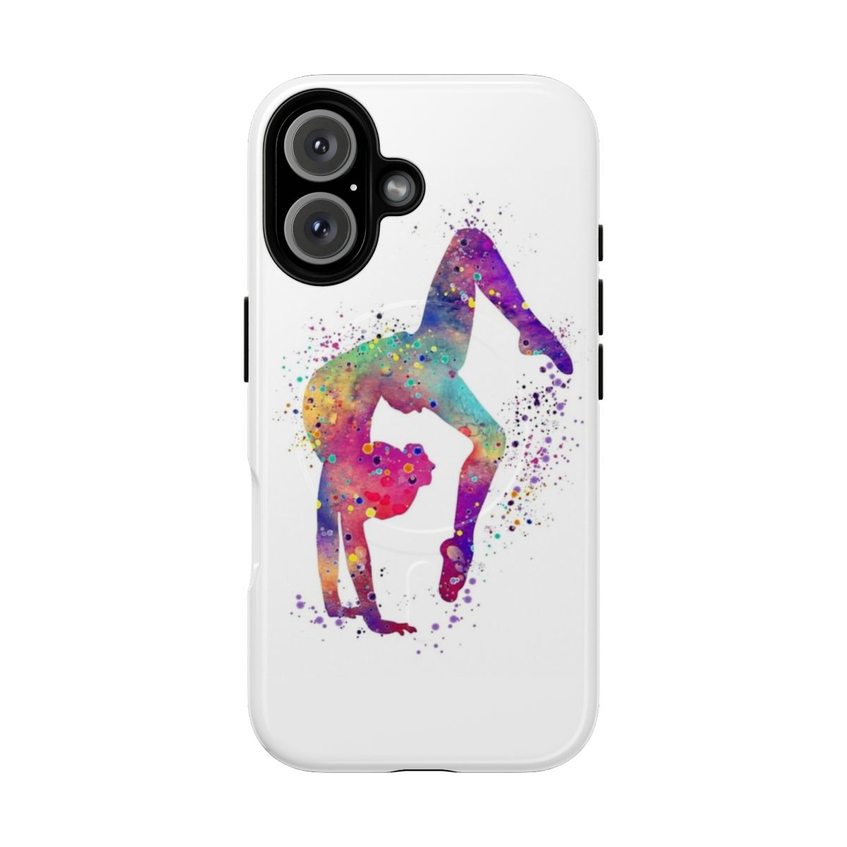 Colorful watercolor art of a gymnast tumbling on a magnetic phone case