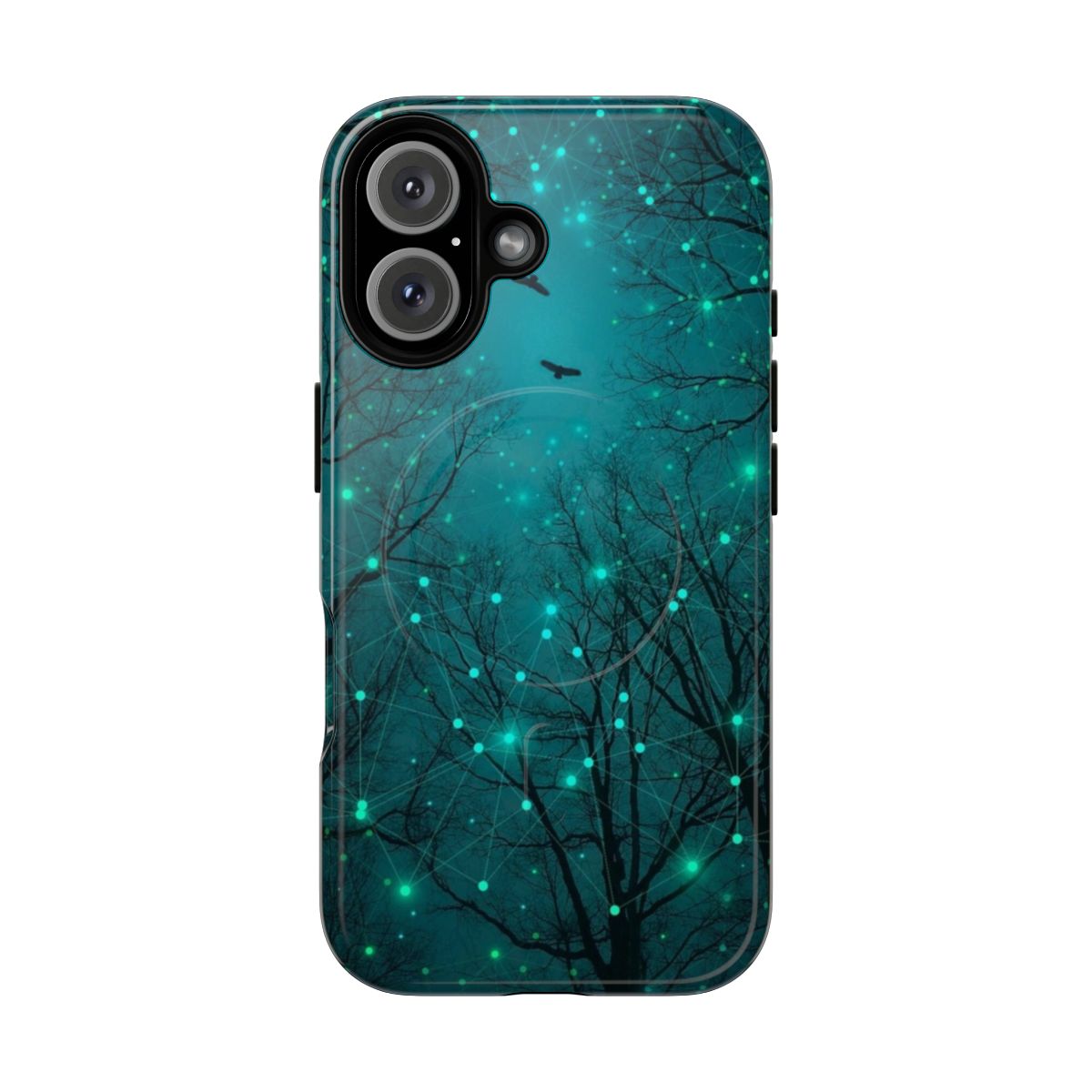 Geometric design phone case with abstract constellations and a starry night sky effect