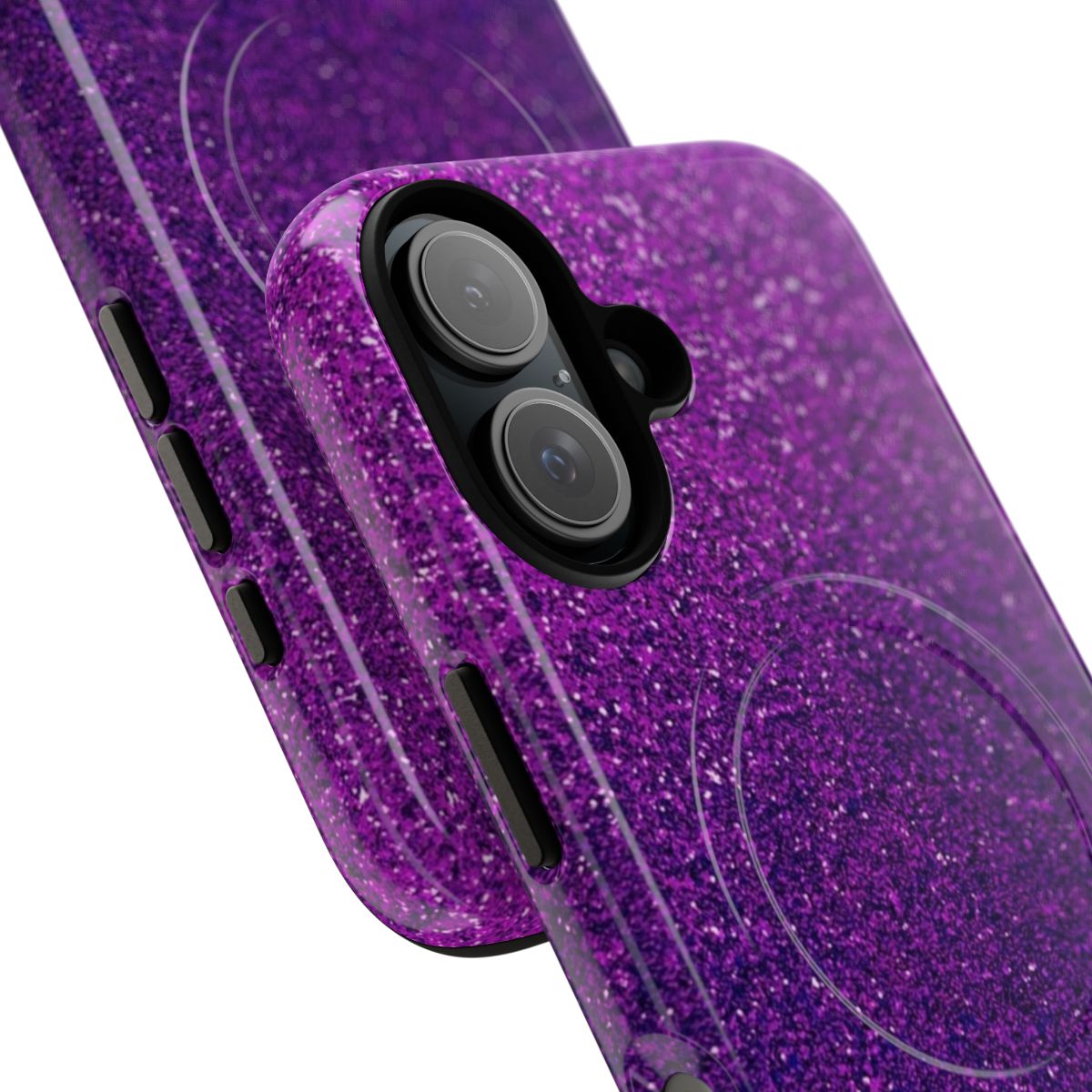 Purple glitter phone case with a magnetic and tough design - Detail