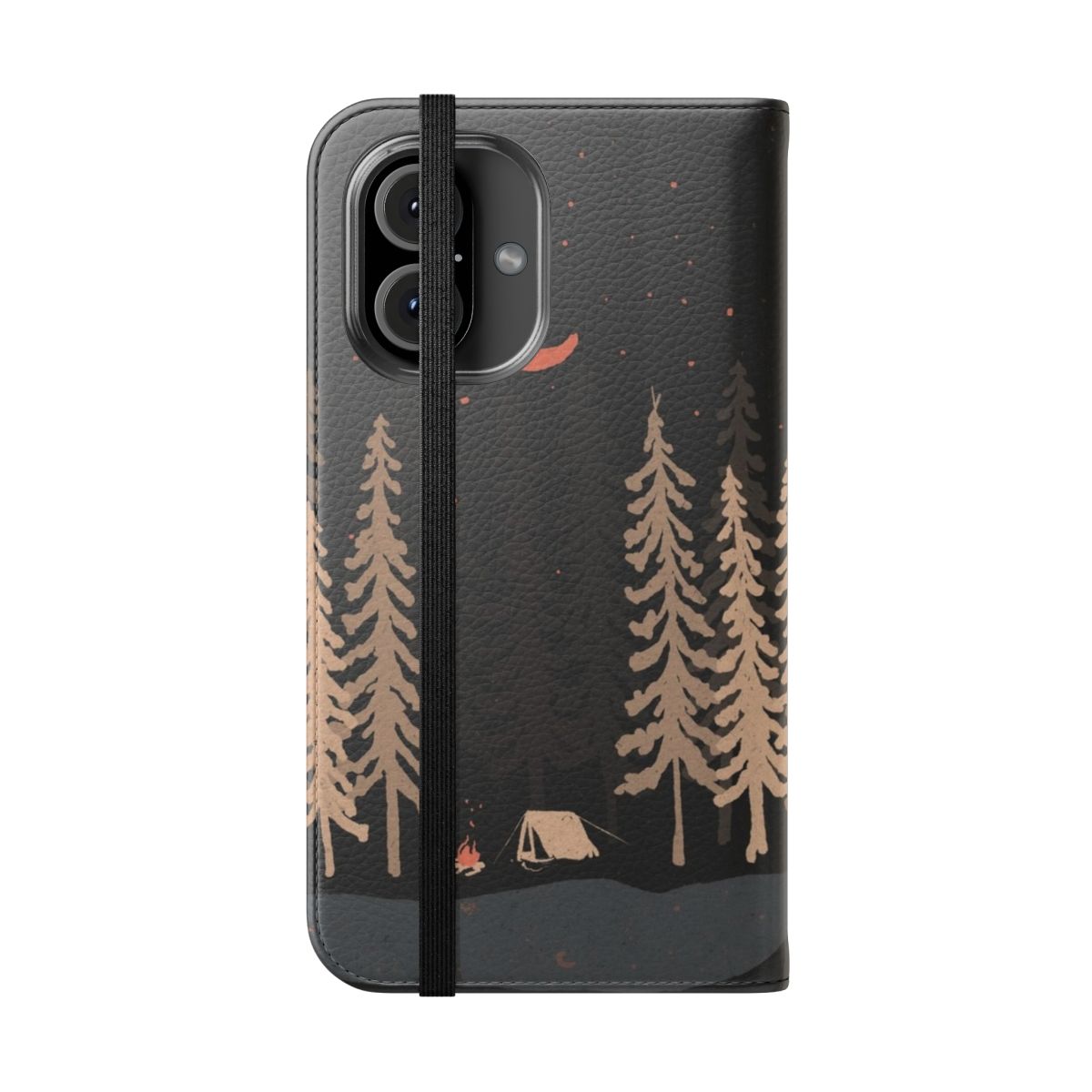 Flip cover phone case with nature, wilderness and camping inspired design - Folded Front