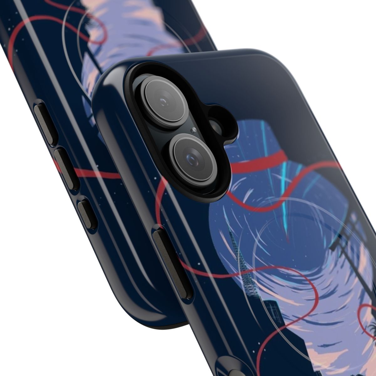 Magnetic phone case featuring the "red string of fate" design from the anime film "Your Name" by Makoto Shinkai. - Detail