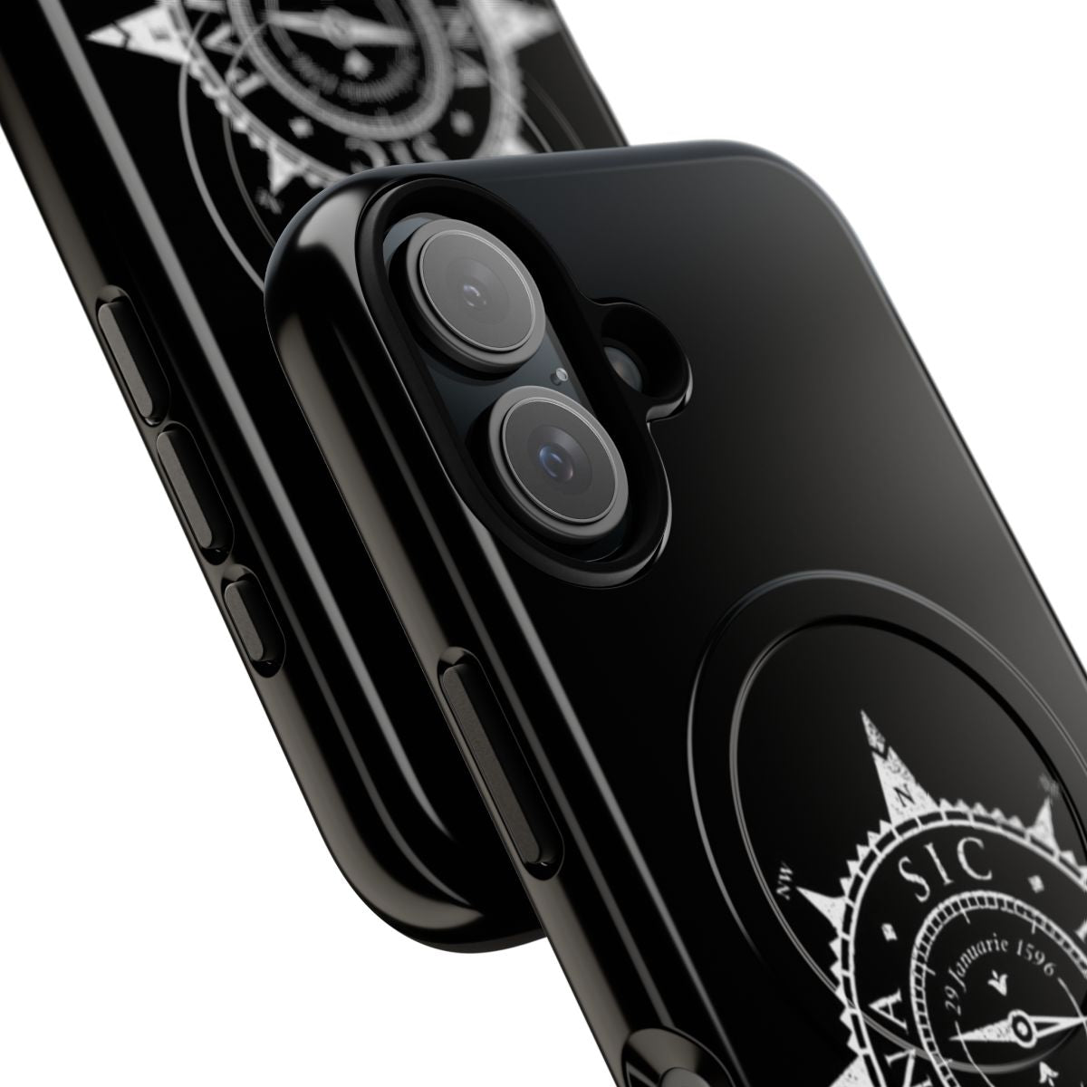 Uncharted Adventure Magnetic Tough Phone Case with Compass and Latin Inscription - Detail