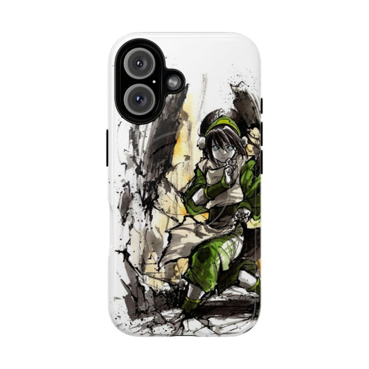 Custom phone case featuring a watercolor and sumi-e style illustration of the character Toph from the animated series Avatar: The Last Airbender.