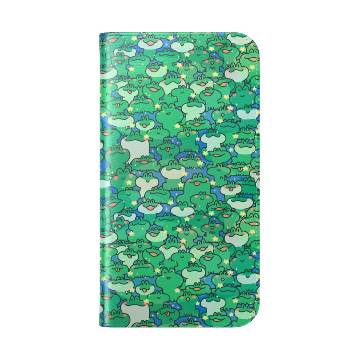 Colorful cartoon frog design on a protective phone case - Folded Back