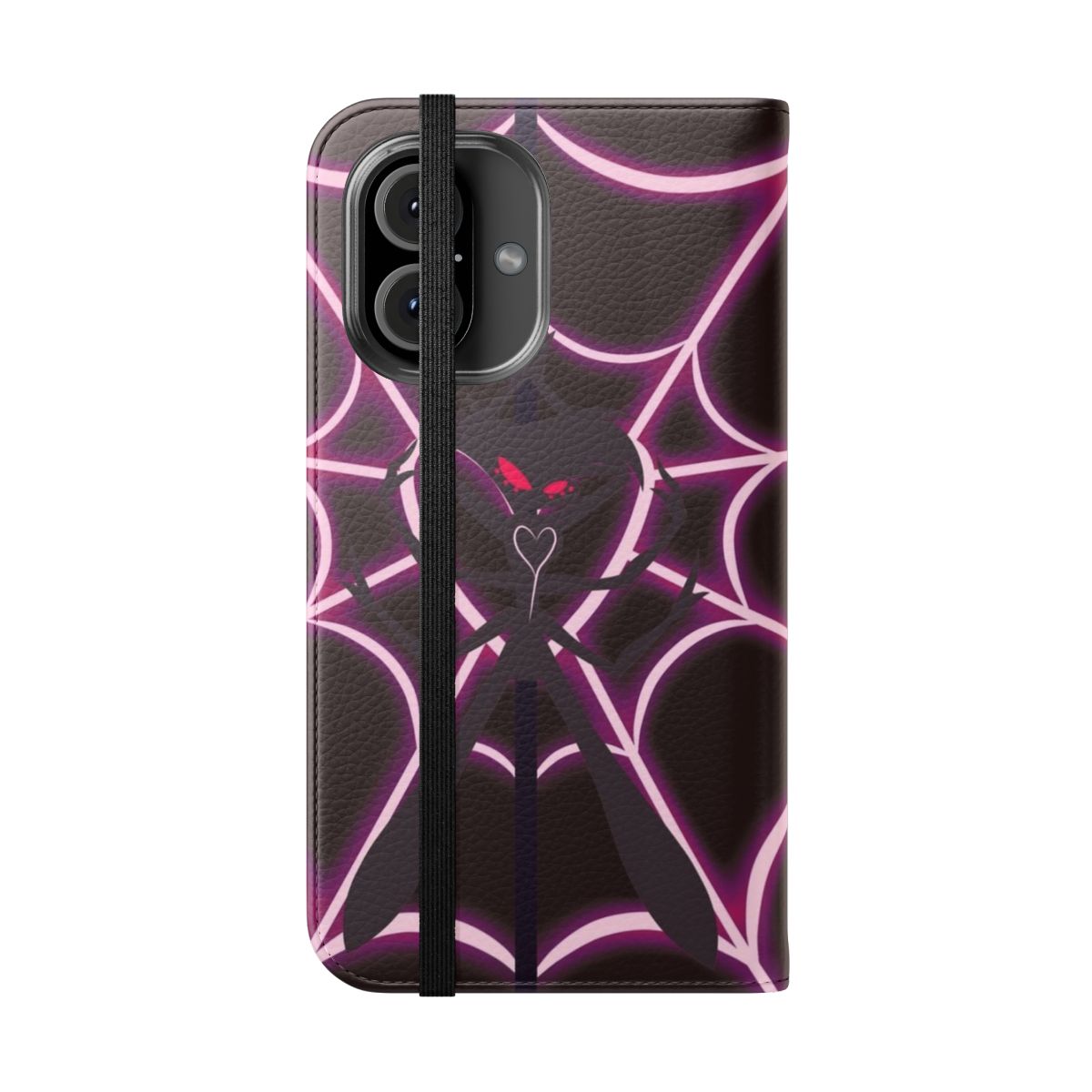 Flip cover phone case with Angel Dust, Hazbin Hotel, Cherri Bomb, and Spider design - Folded Front