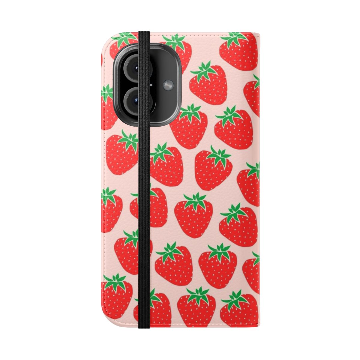 Colorful strawberry pattern flip cover phone case - Folded Front