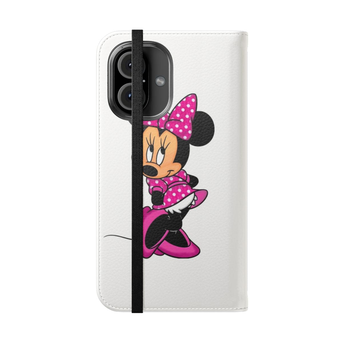 Stylish pink flip cover phone case with cute Minnie Mouse design - Folded Front