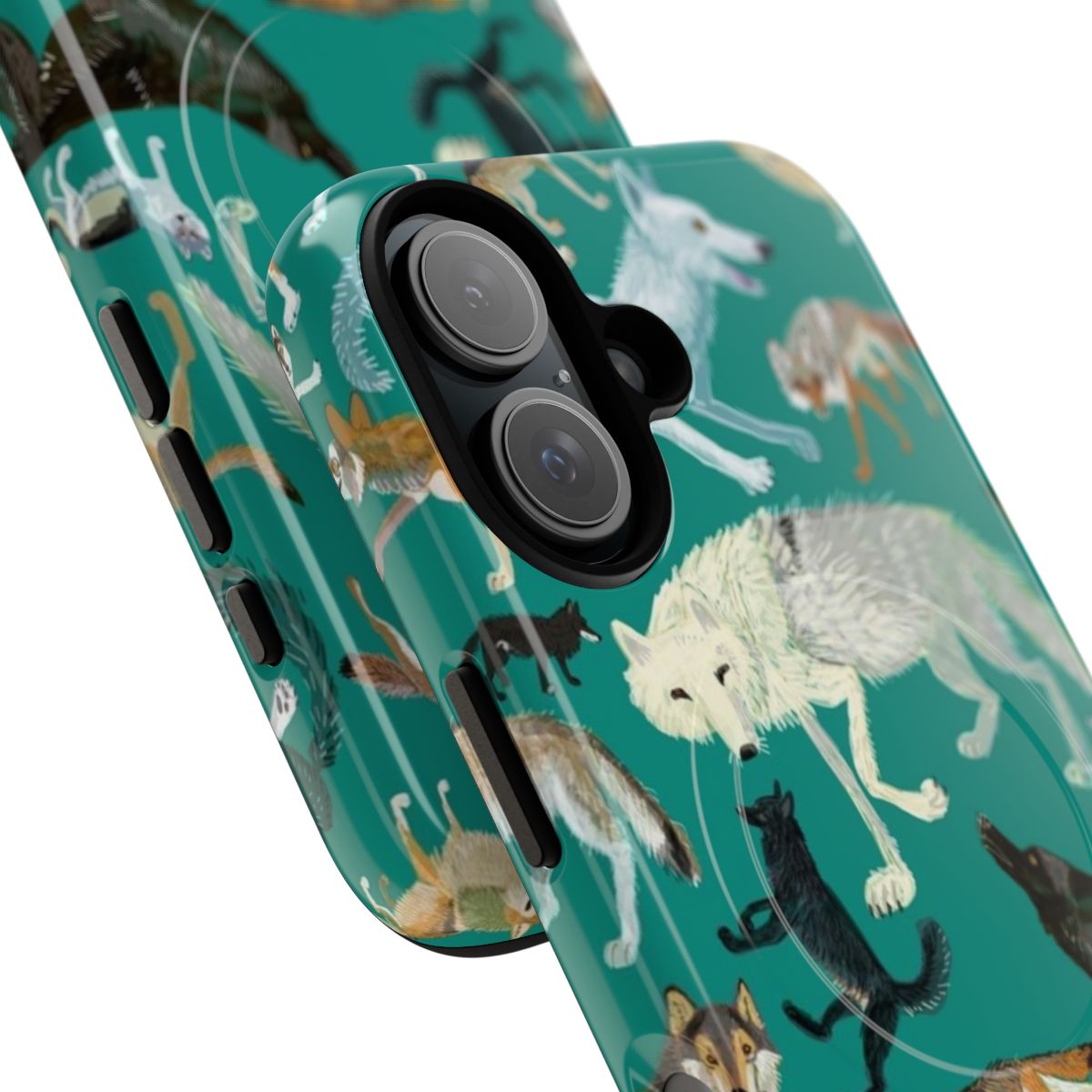 Wolves of the World green pattern magnetic tough phone cases - Detail