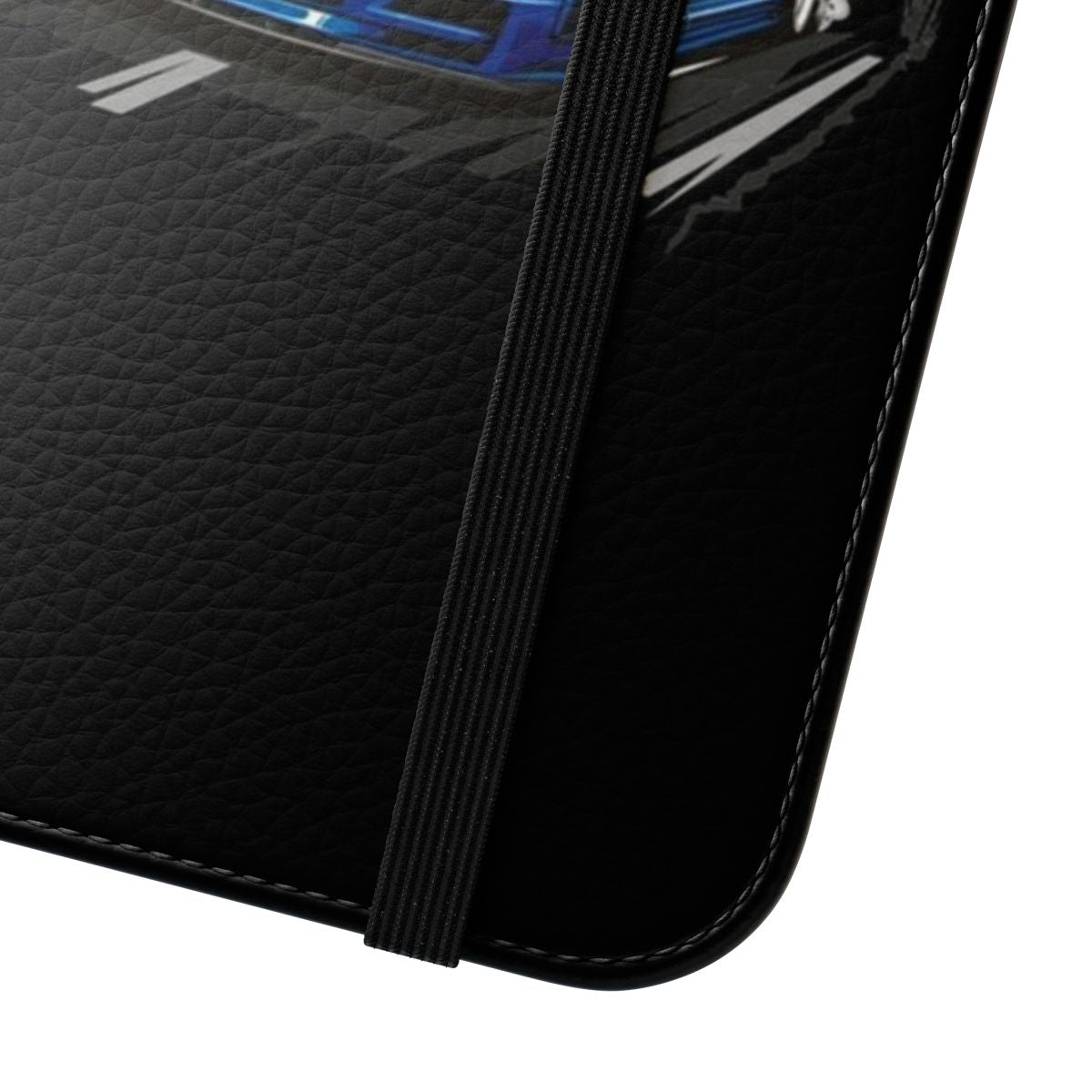 Blue Nissan Skyline R34 inspired flip cover phone case - Close Up