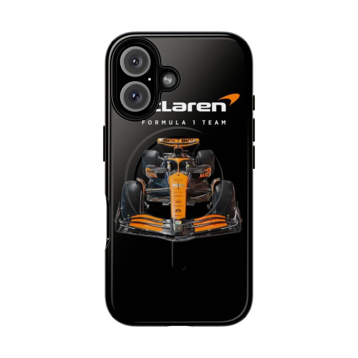 Mclaren-inspired magnetic tough phone case with white text