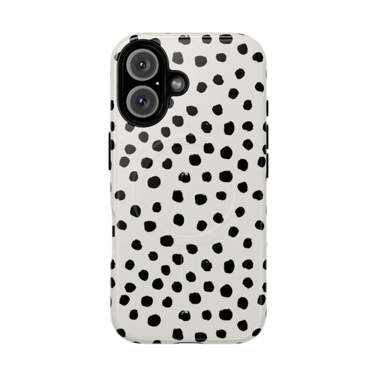 Preppy brushstroke polka dot phone case in black and white