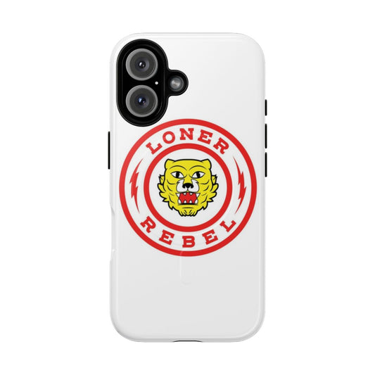 Rebel-inspired magnetic tough phone case with a retro badge design for Peewee Herman fans