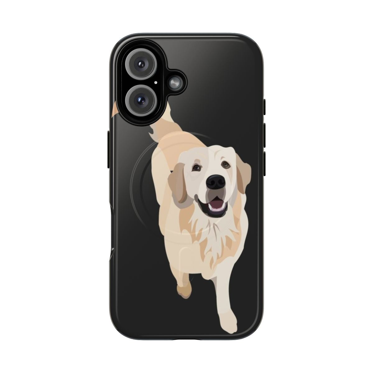 Golden Retriever-themed phone case with a sleek black magnetic design