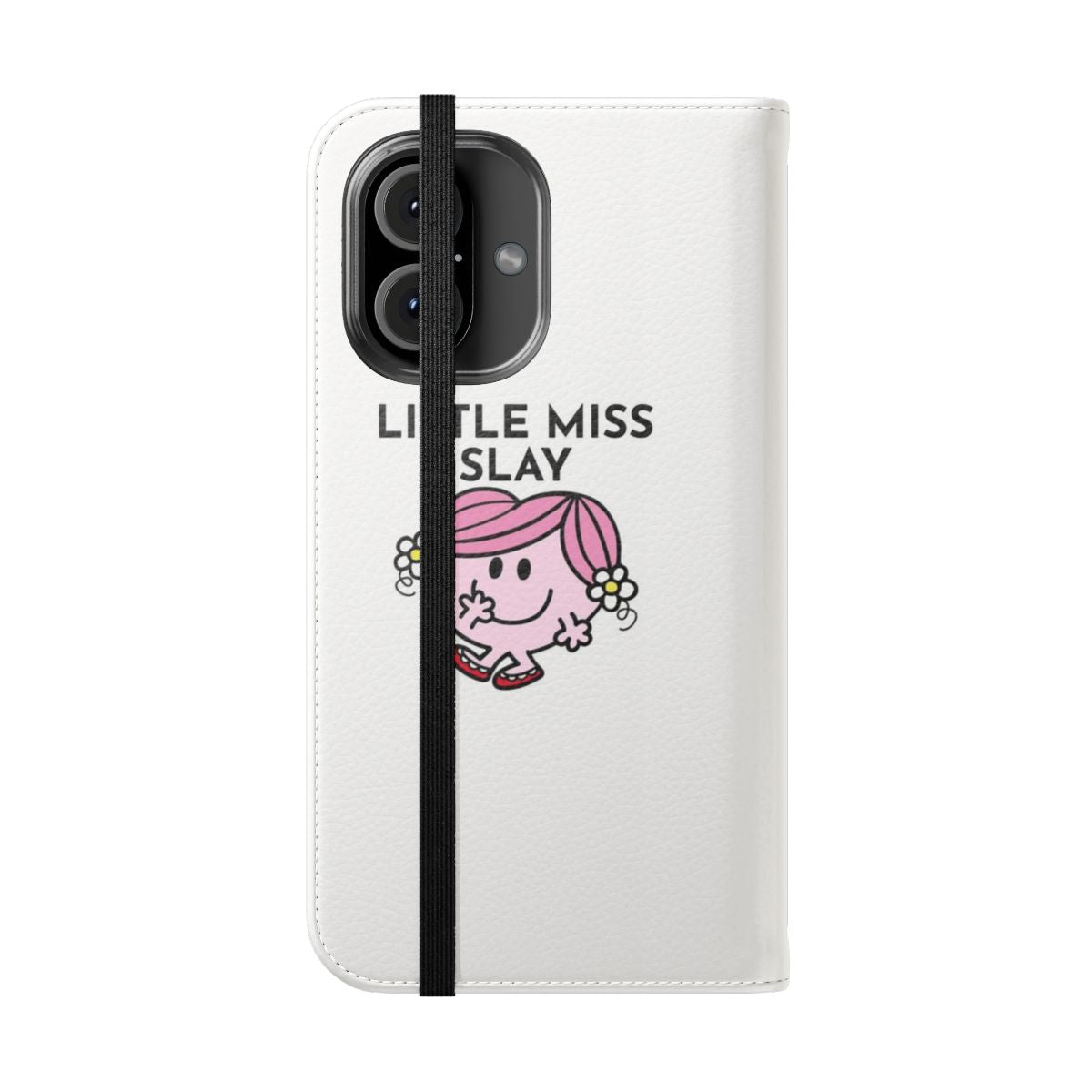 Cute and bold Little Miss Slay phone case with sunflowers and pigtails - Folded Front