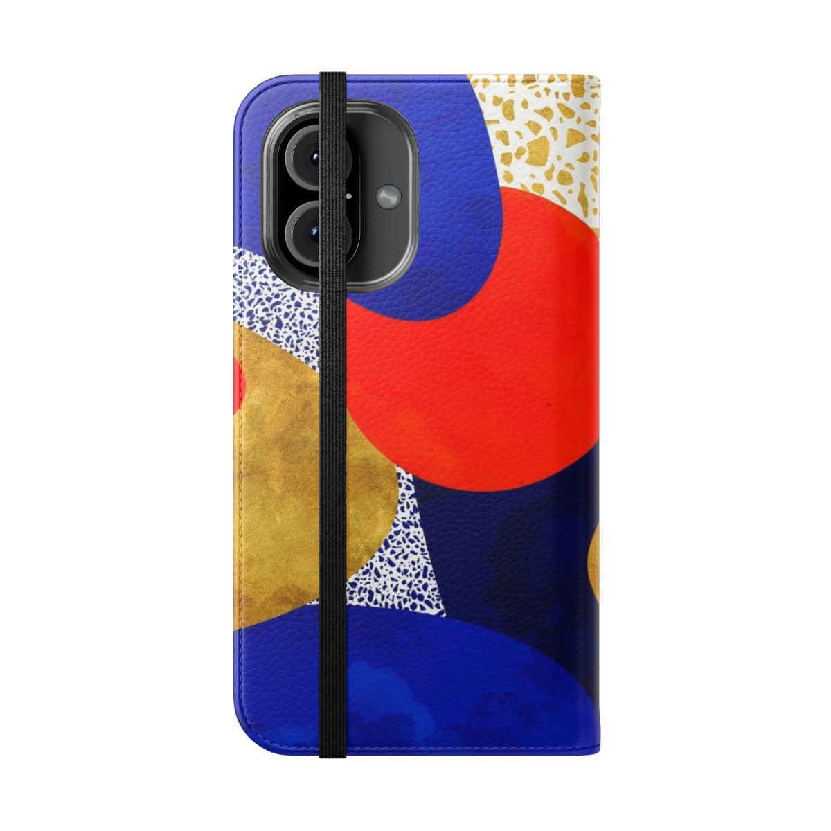 Terrazzo galaxy midnight blue yellow golden orange flip cover phone case - Folded Front