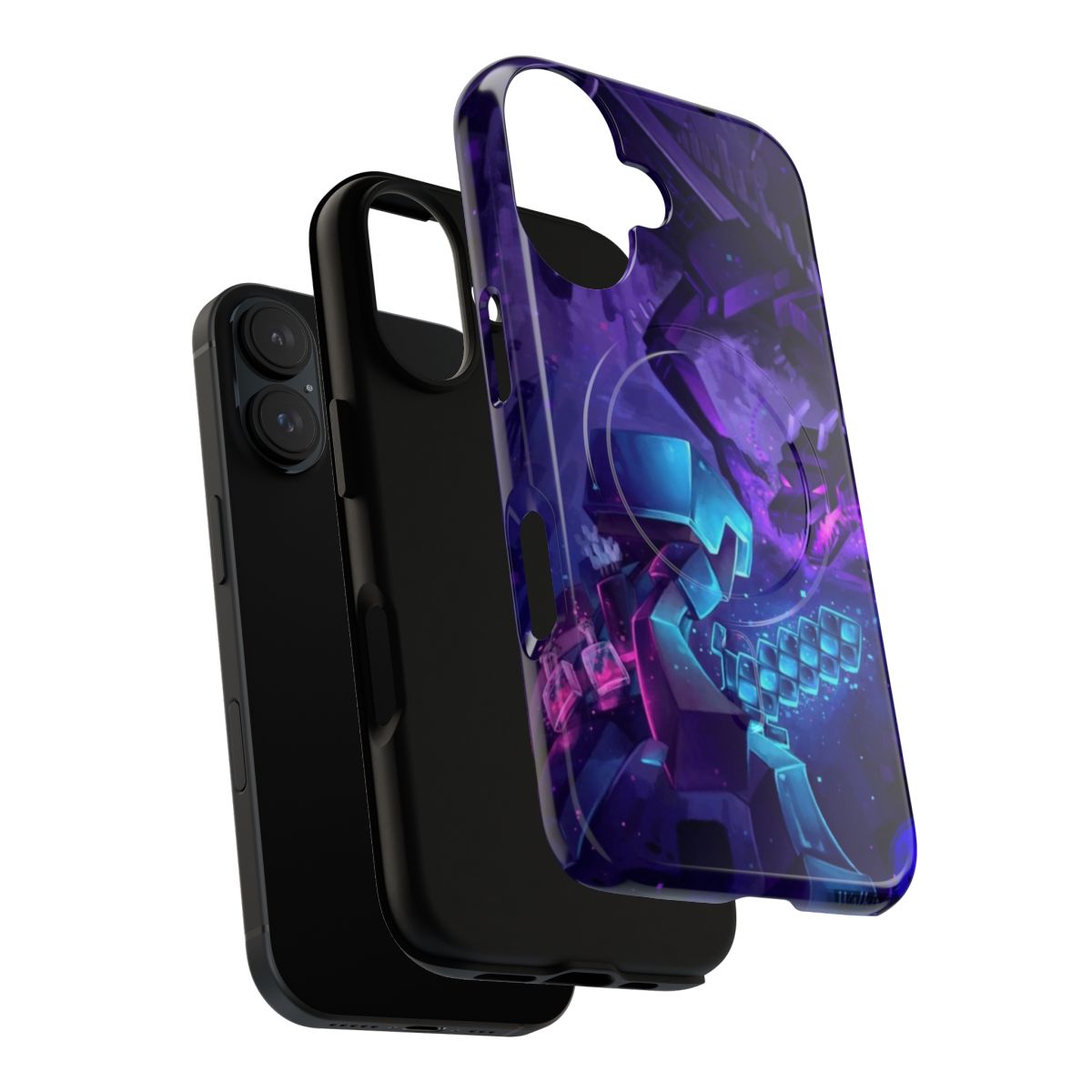 Artistic phone case featuring a dramatic battle scene between a player and the Minecraft Enderdragon - Layers