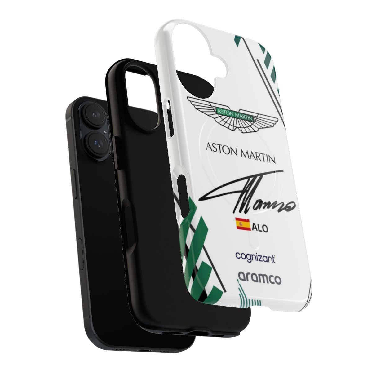 Premium magnetic tough phone case featuring a Fernando Alonso Aston Martin F1 design - Layers