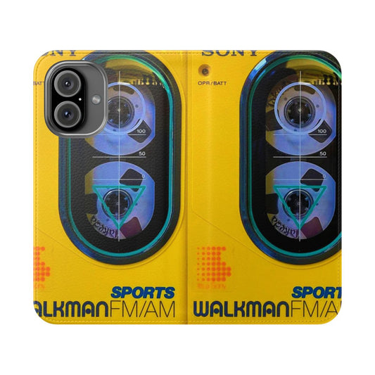 Vintage-style flip cover phone case with Walkman-inspired design