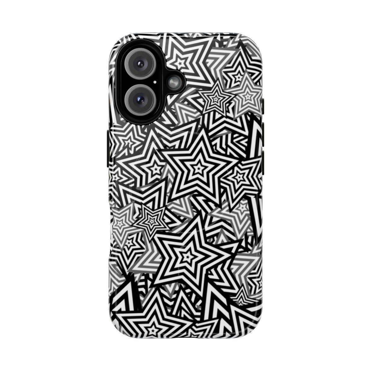 Persona 5 inspired phone case with black, grey, and white stars design