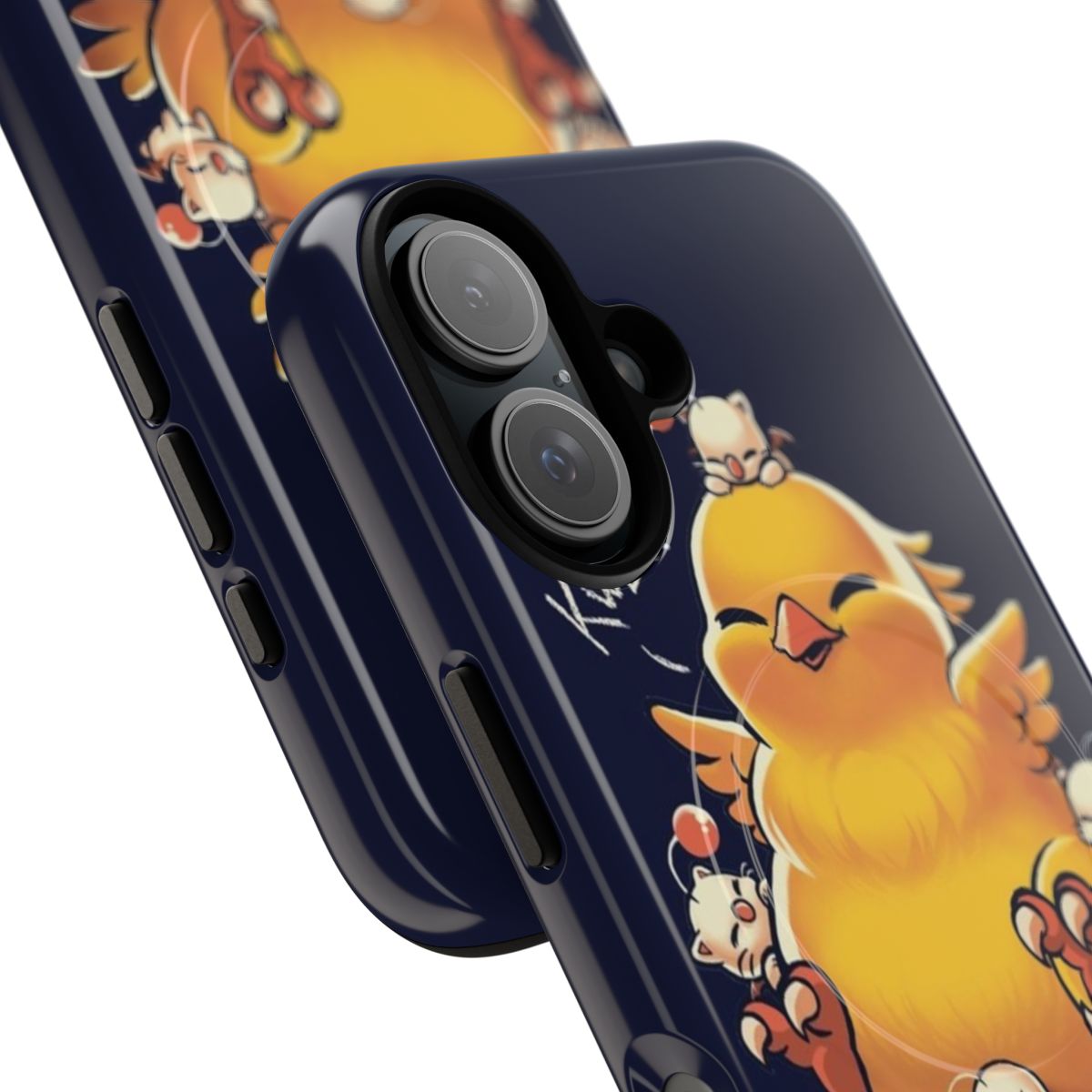 Magnetic tough phone case featuring a cartoon illustration of a fat, cute chocobo from the Final Fantasy video game series. - Detail