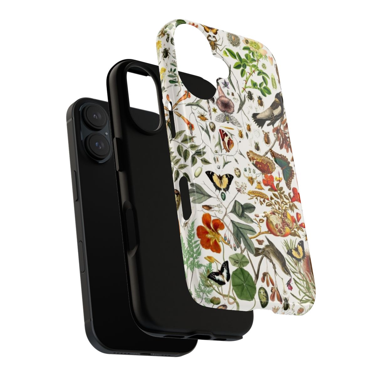 Vibrant phone case with a nature-inspired botanical and wildlife design - Layers