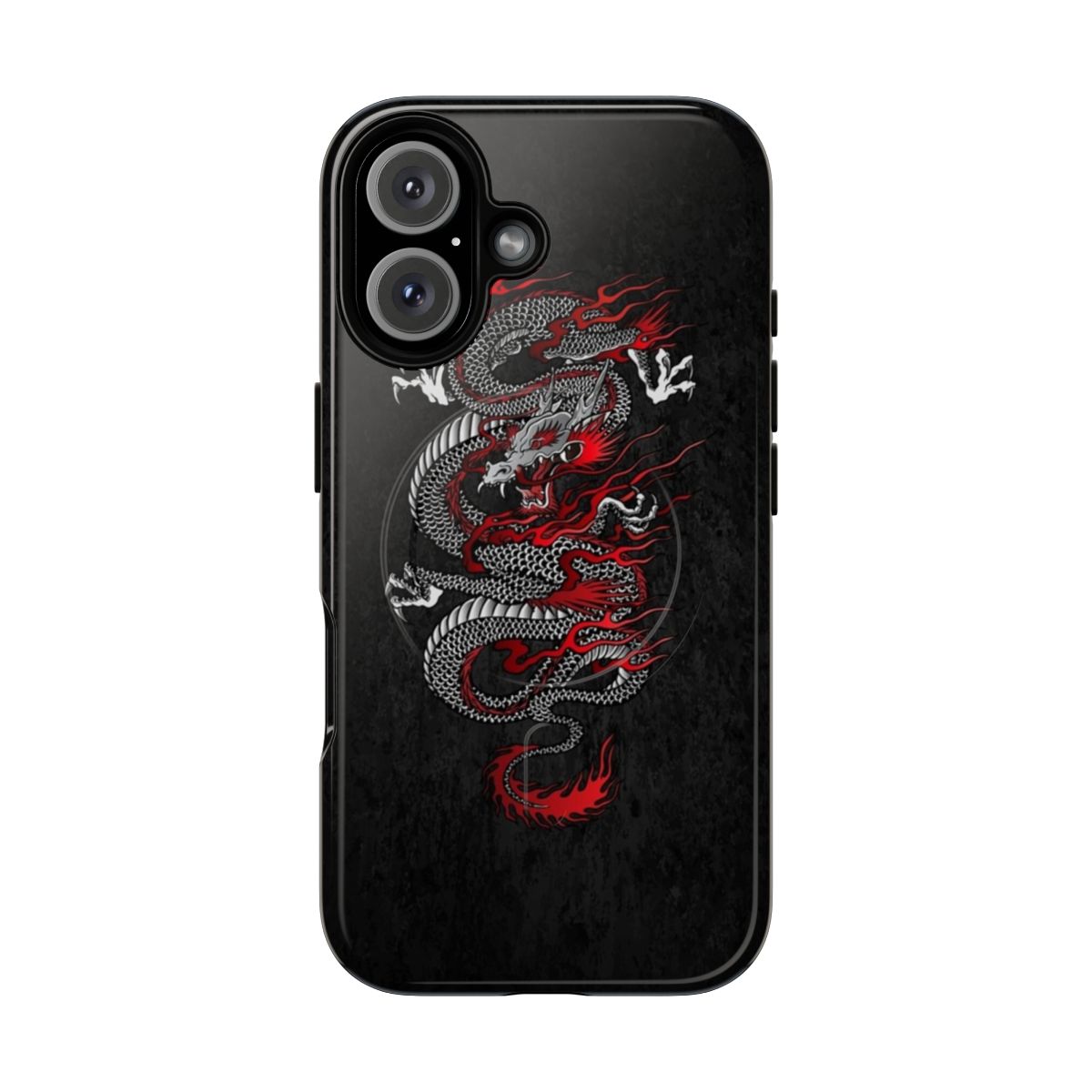 Tough magnetic phone case featuring a fierce Asian dragon design