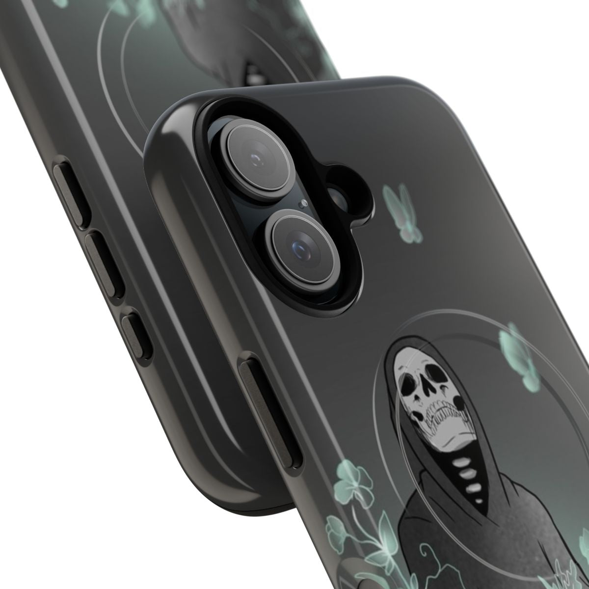 Tough, magnetic phone case with a grim reaper design - Detail