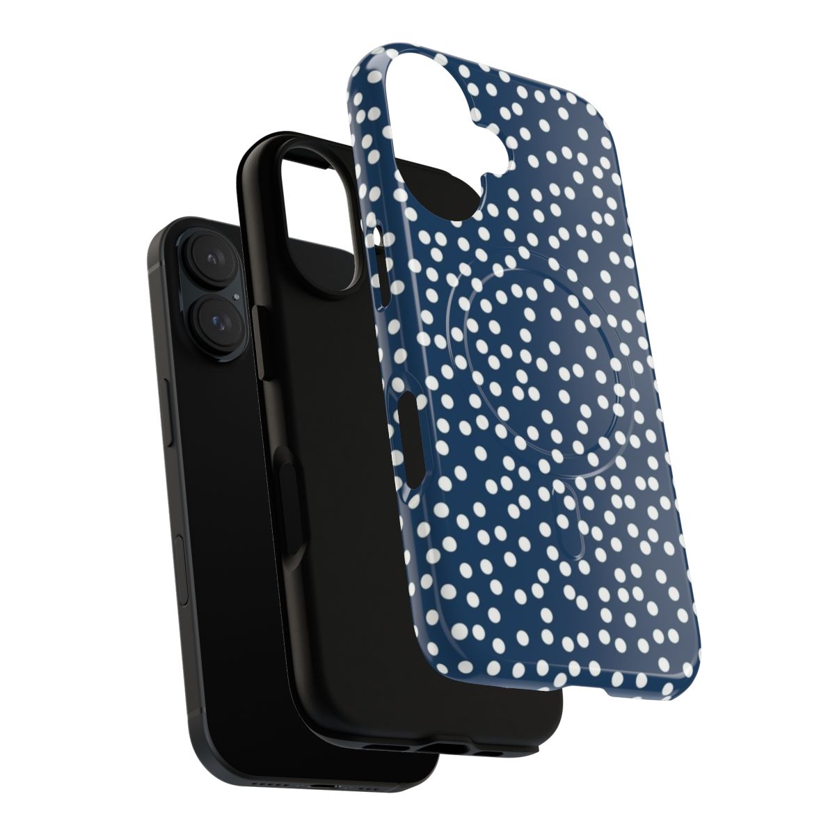 Petrol blue and white polka dot pattern magnetic tough phone case - Layers