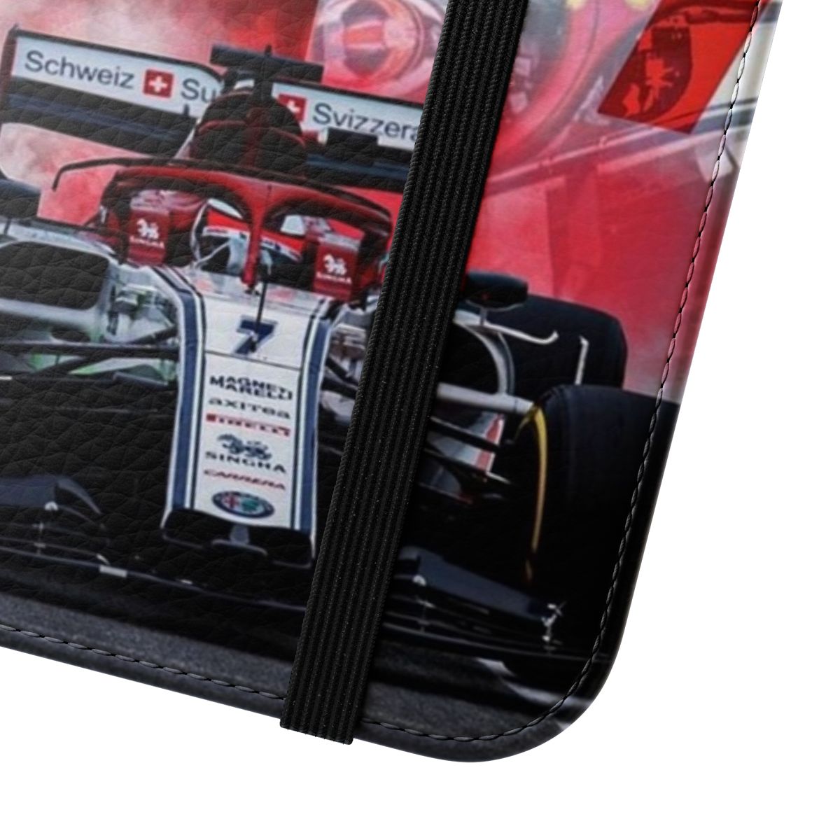 Flip cover phone case featuring the legendary F1 driver Kimi Raikkonen - Close Up