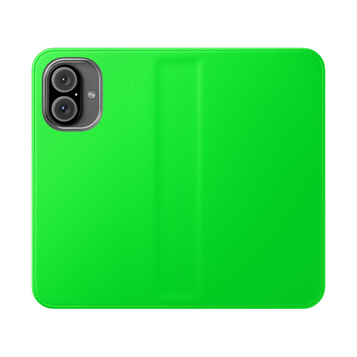 Bright green phone case with flip cover design for enhanced visibility